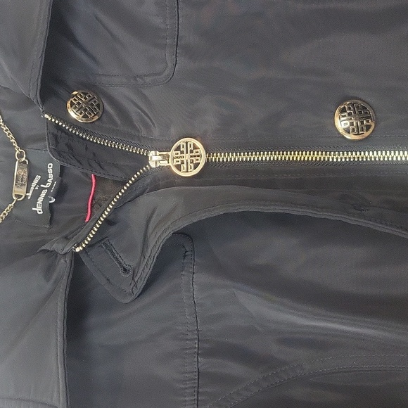 DENNIS BY DENNIS BRASSO Black Water Resistant Quilted Interior Coat Gold Buttons - Picture 3 of 15